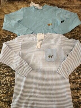 Blue Long-Sleeve Kids Shirt with Pocket Embroidery